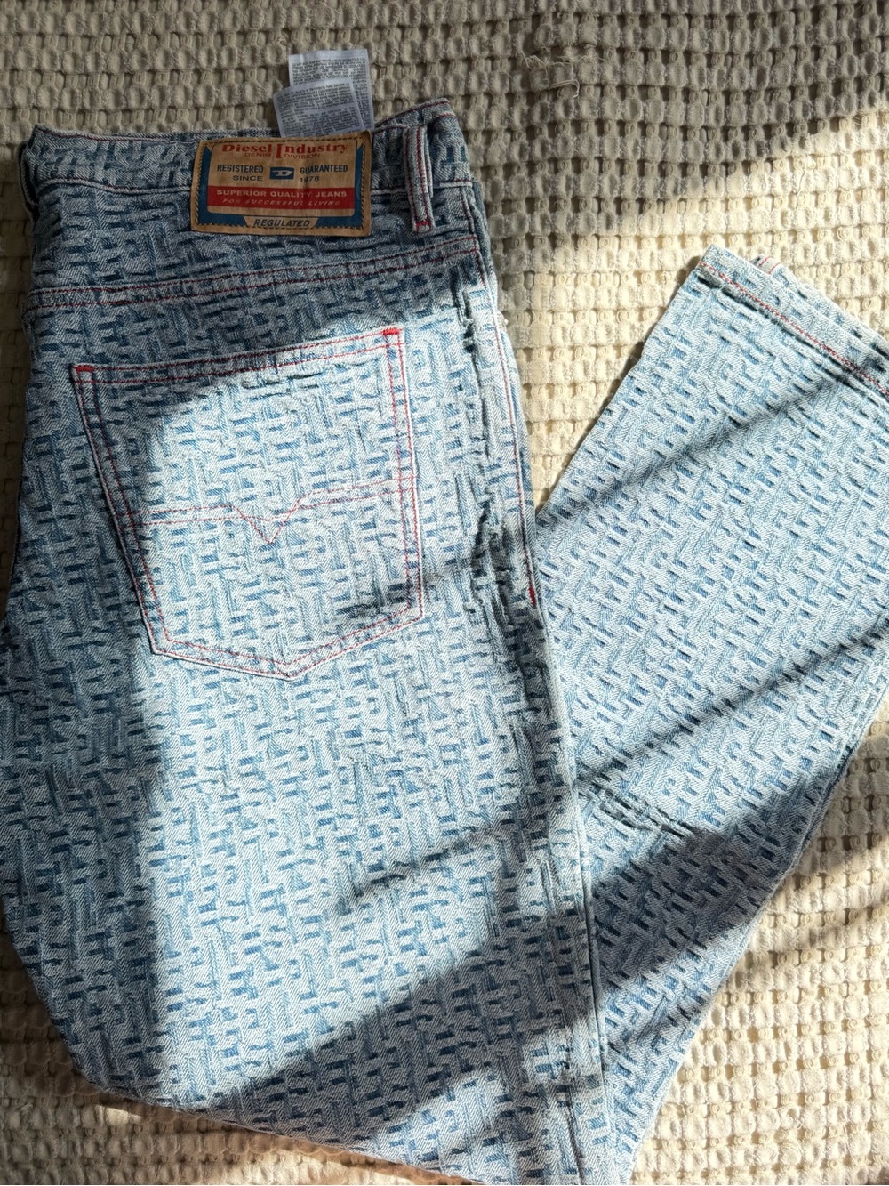 Diesel Men's Light Blue Monogram Slim Straight Jeans
